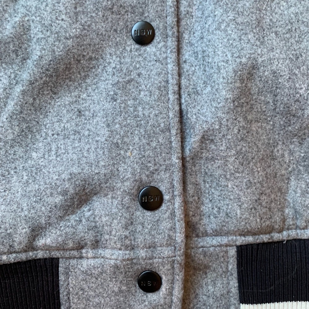 BLACK AND GREY NIKE WOOL AND LEATHER BOMBER COAT - Picture 2 of 9
